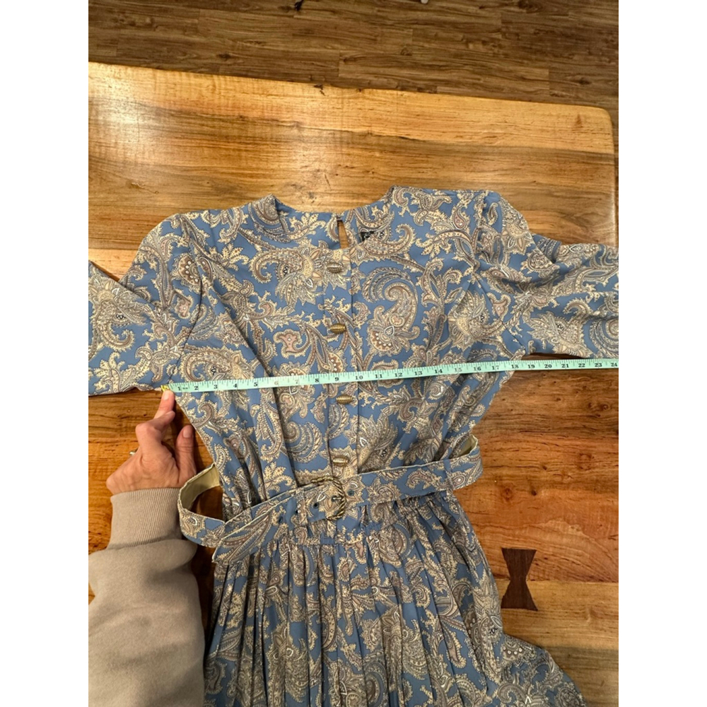 Vintage Breli Originals Paisley Pleated Midi Dress 10 Blue Cottagecore 80s USA - Picture 10 of 12